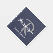 Elegant Navy Blue White Silver Gray Mit Monogramm Serviette (Ecke)