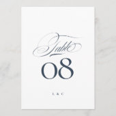 Elegant Navy Blue White Wedding 5 x 7 Table Number Einladung (Vorderseite)