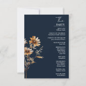Elegant Navy Blue Wildblume Wedding Program Card (Rückseite)