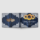 Elegant Navy Blue Wood Lace Sunflower Wedding Gästebuch (Voll)