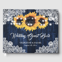 Elegant Navy Blue Wood Lace Sunflower Wedding