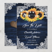 Elegant Navy Blue Wood Lace Sunflower Wedding Save The Date (Vorne/Hinten)