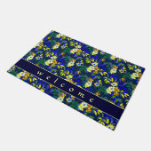 Elegant Navy Blue & Yellow Floral | Begrüßung Fußmatte (Schrägansicht)