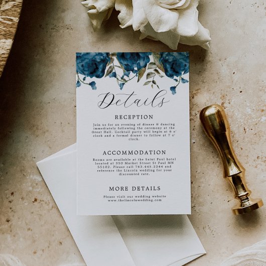 Elegant Navy Blues Floral Wedding Begleitkarte