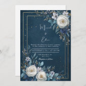 Elegant Navy Blues Floral Wedding Einladung (Vorne/Hinten)