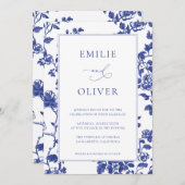 Elegant Navy Blues Toile Hochzeit Einladung (Vorne/Hinten)