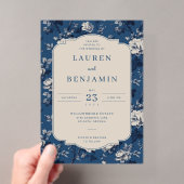 Elegant Navy Blumenmuster Acryleinladungen (Insitu (Handheld))