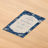 Elegant Navy Blumenmuster Acryleinladungen (Ablage )