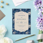 Elegant Navy Blumenmuster Acryleinladungen (In Situ (Hochzeit))