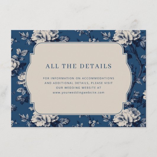 Elegant Navy Blumenmuster Begleitkarte (Vorderseite)