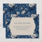 Elegant Navy Blumenmuster Begleitkarte (Vorne/Hinten)
