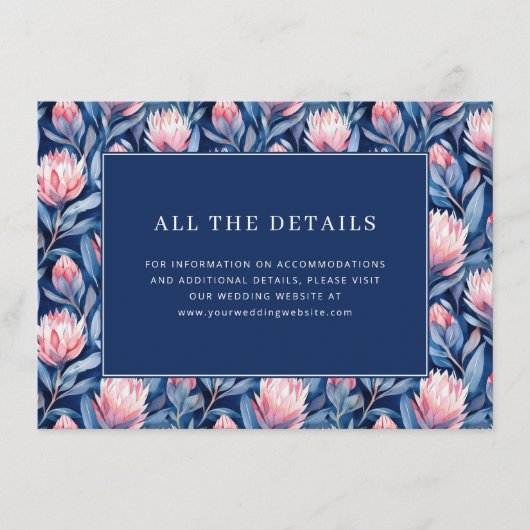 Elegant Navy Blumenmuster Begleitkarte (Vorderseite)