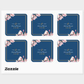 Elegant Navy Blush Pink Magnolia Floral Wedding Quadratischer Aufkleber (Blatt)