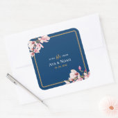 Elegant Navy Blush Pink Magnolia Floral Wedding Quadratischer Aufkleber (Umschlag)