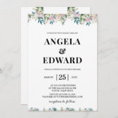 Elegant Navy Blush Pink Wedding Invitation Einladung (Vorne/Hinten)