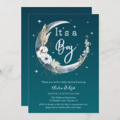 Elegant Navy Boho Pampas Grass Moon Baby Shower Einladung (Vorne/Hinten)