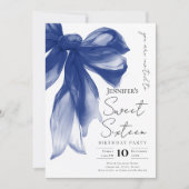 Elegant Navy Bow Coquette Script Sweet 16 Party  Einladung (Vorderseite)