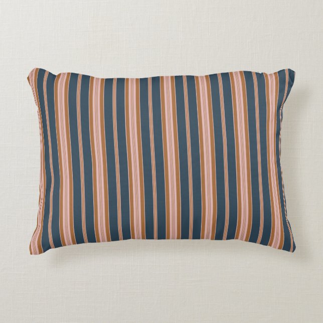 Elegant Navy Brown Pink Ticking Stripe Dekokissen (Vorderseite)