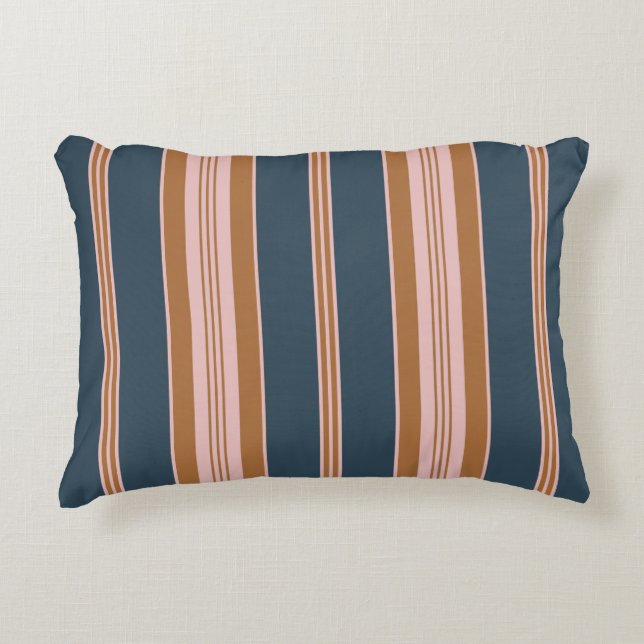 Elegant Navy Brown Pink Ticking Stripe Dekokissen (Vorderseite)