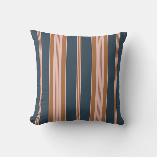 Elegant Navy Brown Pink Ticking Stripe Kissen (Vorderseite)