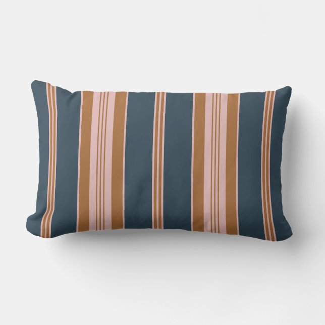 Elegant Navy Brown Pink Ticking Stripe Lendenkissen (Vorderseite)