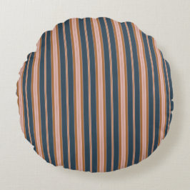 Elegant Navy Brown Pink Ticking Stripe Rundes Kissen
