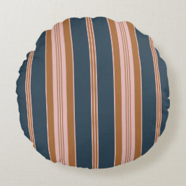 Elegant Navy Brown Pink Ticking Stripe Rundes Kissen