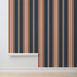 Elegant Navy Brown Pink Ticking Stripe Tapete