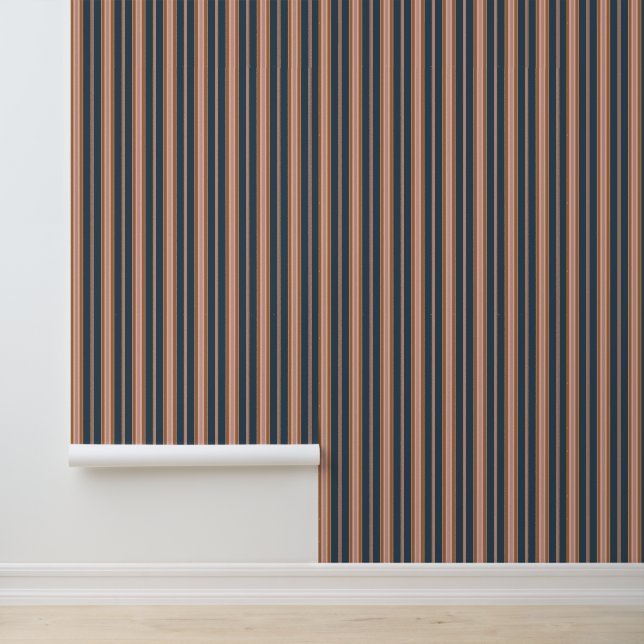 Elegant Navy Brown Pink Ticking Stripe Tapete (Anwendung)