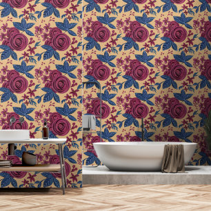 Elegant Navy Burgund Weinrote Blumen Wasserfarbe Tapete