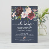 Elegant Navy Burgundy Florals Baby Shower Einladung (Stehend Vorderseite)