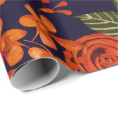 Elegant Navy Burgundy Orange Floral Geschenkpapier (Rolleneckpunkt)