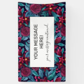 Elegant Navy Burgundy Weihnachten Floral Wasserfar Banner (Vertikal)