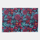 Elegant Navy Burgundy Weihnachten Floral Wasserfar Geschirrtuch (Horizontal)