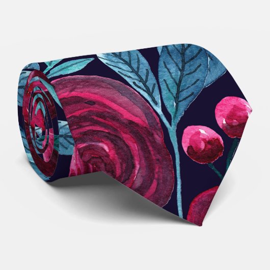 Elegant Navy Burgundy Weihnachten Floral Wasserfar Krawatte (Gerollt)