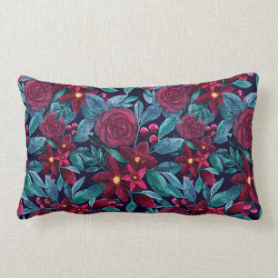 Elegant Navy Burgundy Weihnachten Floral Wasserfar Lendenkissen