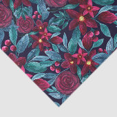 Elegant Navy Burgundy Weihnachten Floral Wasserfar Seidenpapier (Ausschnitt)