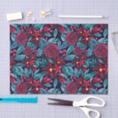 Elegant Navy Burgundy Weihnachten Floral Wasserfar Seidenpapier (Handwerk)