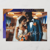 Elegant Navy & Burnt Orange | FOTO SAVE THE DATE Einladung (Vorne/Hinten)