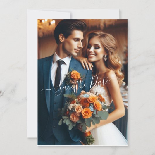 Elegant Navy & Burnt Orange | FOTO SAVE THE DATE Einladung (Vorderseite)