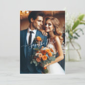 Elegant Navy & Burnt Orange | FOTO SAVE THE DATE Einladung (Stehend Vorderseite)