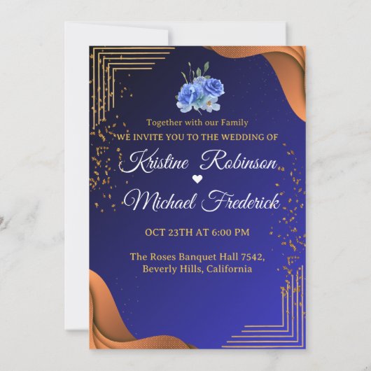 Elegant Navy & Burnt Orange | FOTO SAVE THE DATE Einladung (Rückseite)