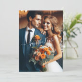 Elegant Navy & Burnt Orange | FOTO SAVE THE DATE Einladung (Stehend Vorderseite)