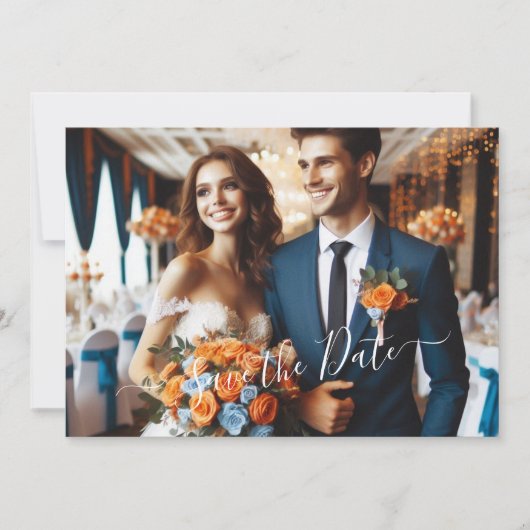 Elegant Navy & Burnt Orange | FOTO SAVE THE DATE Einladung (Vorderseite)