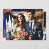 Elegant Navy & Burnt Orange | FOTO SAVE THE DATE Einladung (Vorne/Hinten)