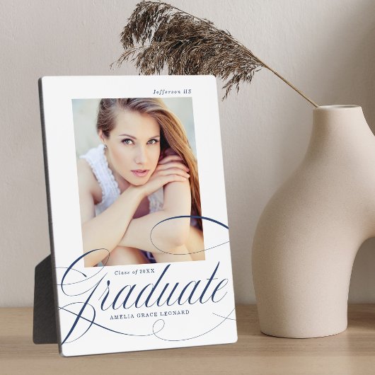 Elegant Navy Calligraphy Script Abschluss Foto Fotoplatte