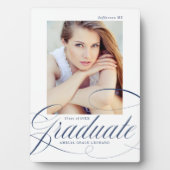 Elegant Navy Calligraphy Script Abschluss Foto Fotoplatte (Vorderseite)