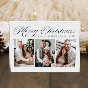 Elegant Navy Calligraphy Script Frohe Weihnachten  Fotoblock