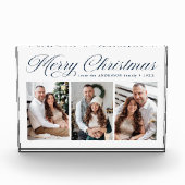 Elegant Navy Calligraphy Script Frohe Weihnachten  Fotoblock (Vorderseite)