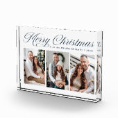 Elegant Navy Calligraphy Script Frohe Weihnachten  Fotoblock (Rechts)